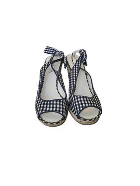Wild Diva Navy and White Gingham Espadrille Wedge Sandals Size 10